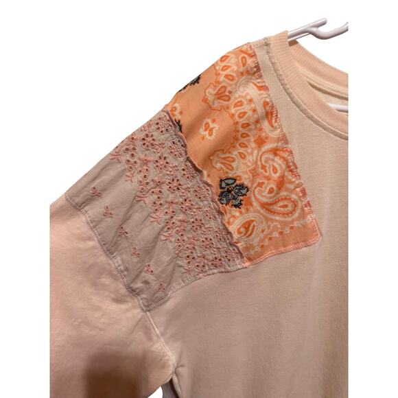 Free People We The Free Feelin It Pink Patchwork Slouchy Long Sleeve Top Small - Picture 3 of 10